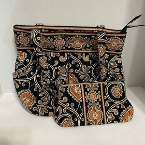 Vera Bradley handbag Pleated Satchel‎ Caffe Latte W/ matching Snap Wallet brown